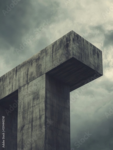 Brutalist architectural detail under a foreboding sky, strong lines photo