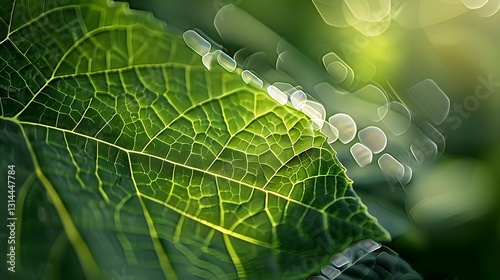 Hyper detailed Close up of a Leaf with Embedded Solar Cells Symbolizing Bio Inspired Energy Technology photo