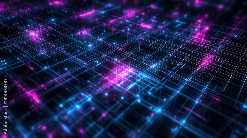 Fototapeta premium Glowing Grid Network, Digital Data Flow