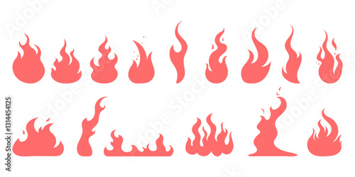 Set of comic fire, bonfire. Silhouettes collection. Hand drawn vector illustration.