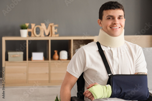 Injured young man in wheelc...