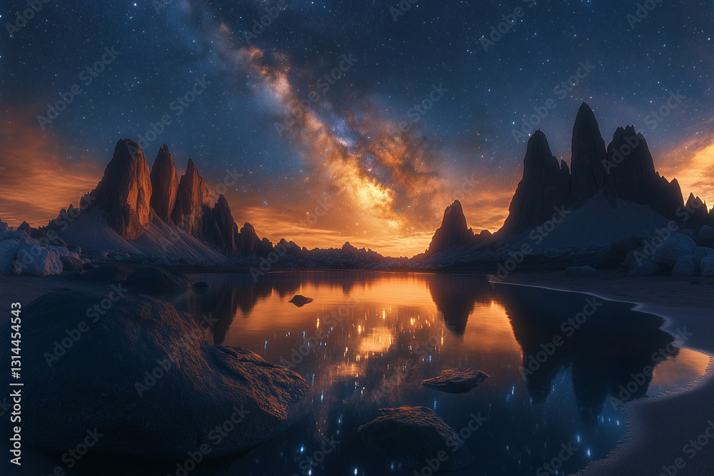 Naklejka premium Milky Way Over Mountain Silhouette