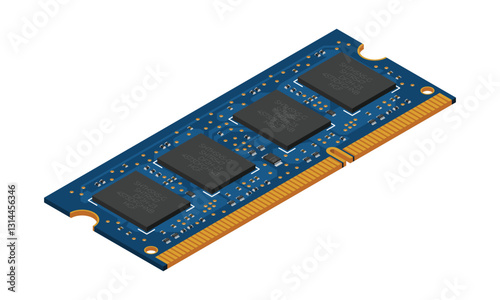 Isometric random access memory. RAM memory realistic 3d isometric. Computer hardware components. Vector illustration