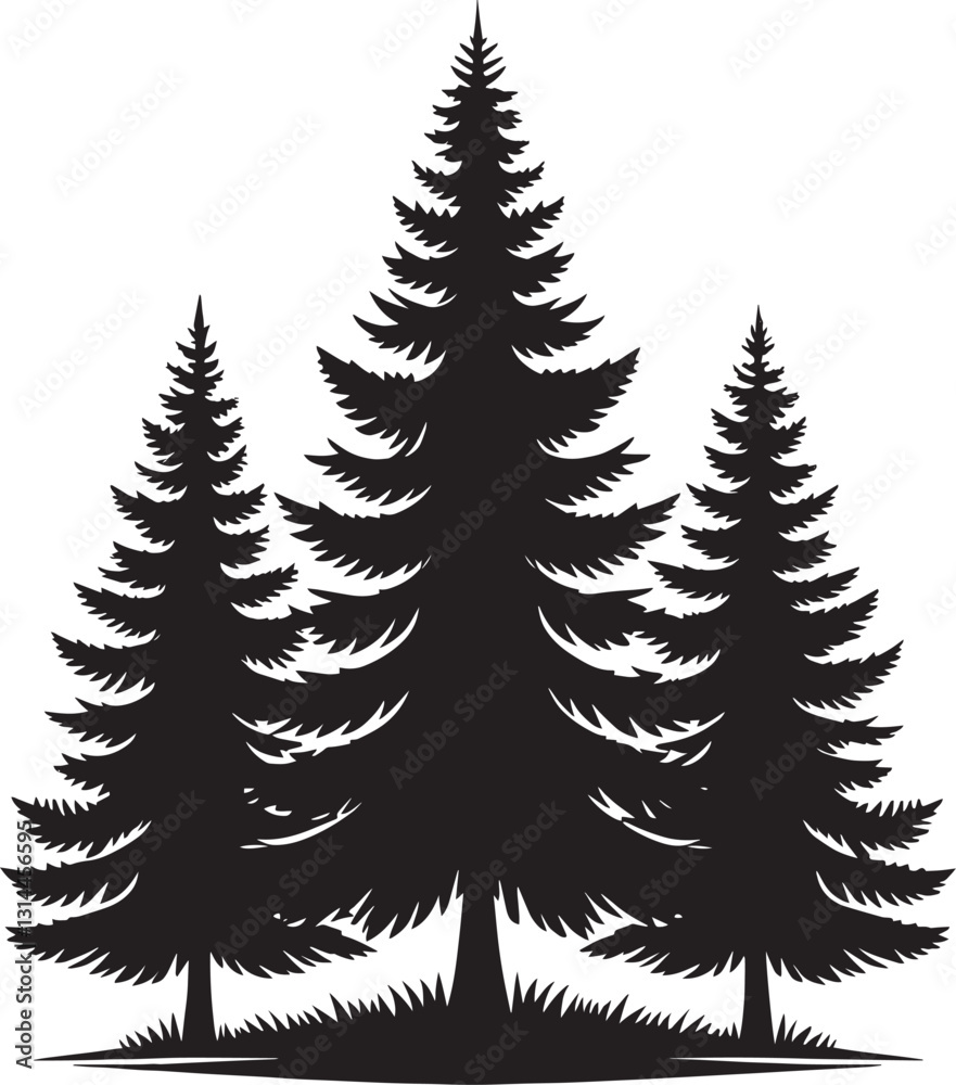 Obraz premium Pine Trees Forest Landscape silhouette vector illustration isolated on a white background
