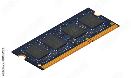 Isometric random access memory. RAM memory realistic 3d isometric. Computer hardware components. Vector illustration