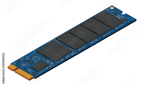 Isometric solid state drive. Drive ssd storage illustration. SSD M.2 illustration. Computer hardware components. Vector illustration