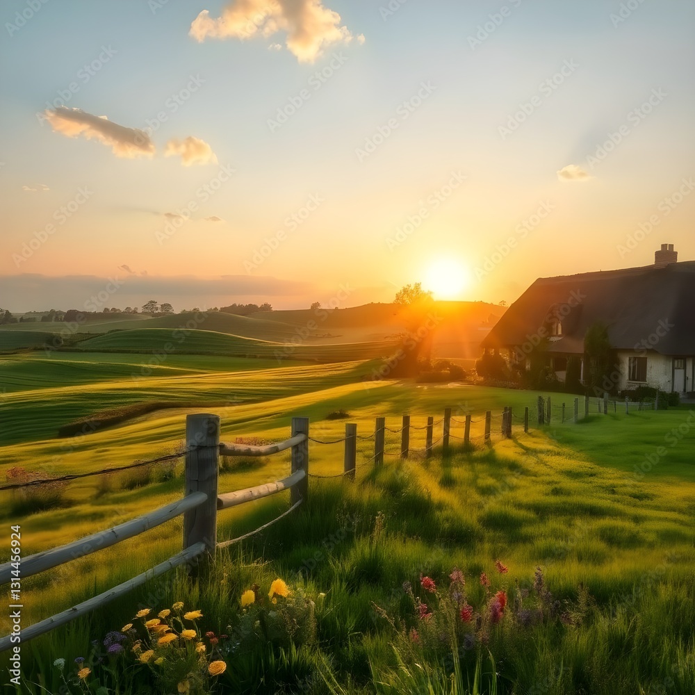 Fototapeta premium country side in the sunset