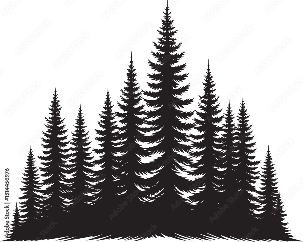 Obraz premium Pine Trees Forest Landscape silhouette vector illustration isolated on a white background