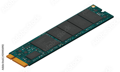 Isometric solid state drive. Drive ssd storage illustration. SSD M.2 illustration. Computer hardware components. Vector illustration