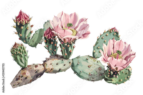 Watercolor green cacti isolated on white background. Exotic tropical plant. Cinco de mayo. Mexican symbol.
