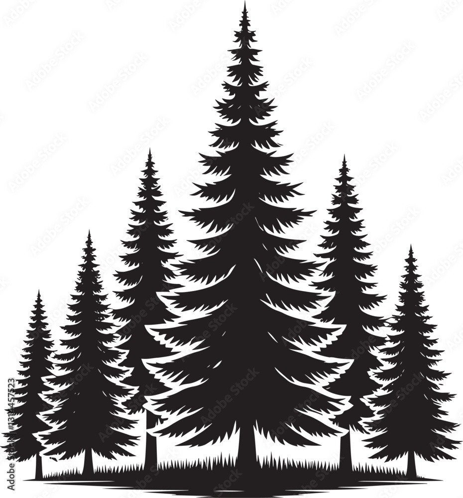 Obraz premium Pine Trees Forest Landscape silhouette vector illustration isolated on a white background