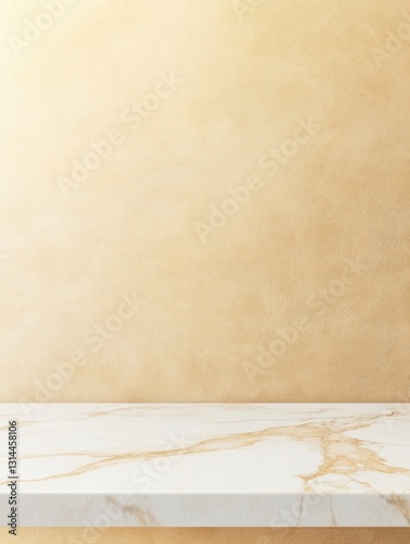 Elegant marble countertop against a neutral textured wall, perfect for product display mockup