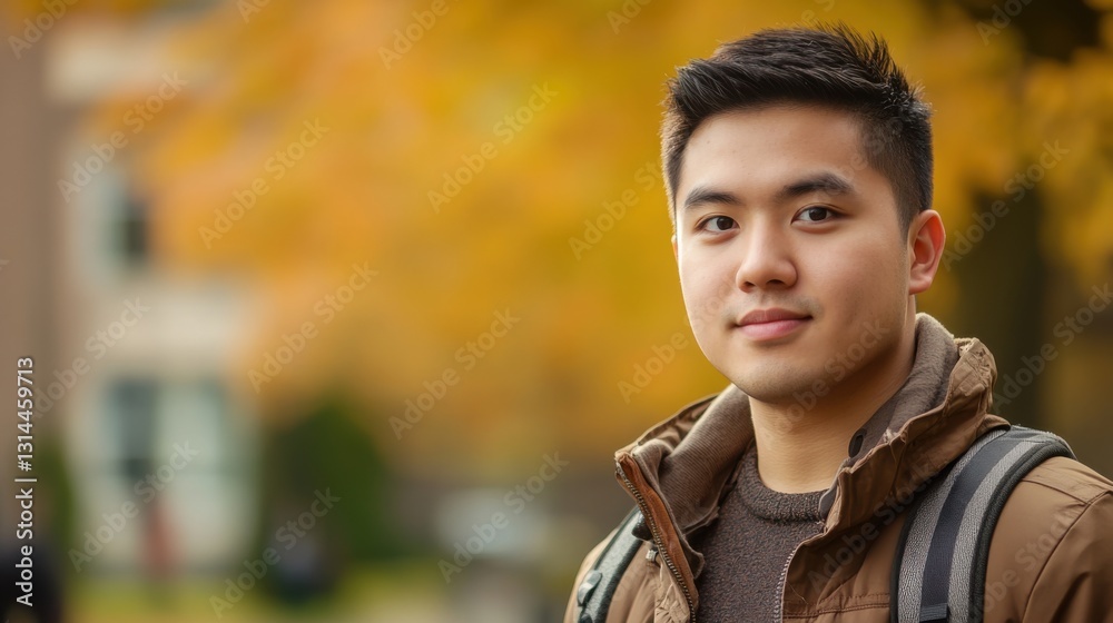 University student portrait with natural lighting, embodying focus and determination in academic pursuit. University student portrait with natural lighting, embodying focus and determination in academic pursuit.