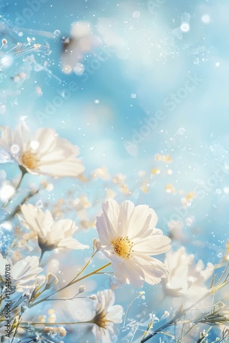 Vertical Daisy flower against blue sky. Spring flowers.