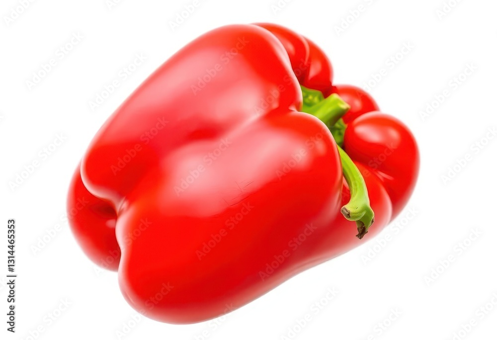 A vibrant, glossy red bell pepper isolated on a pure white background, ripe, raw A vibrant, glossy red bell pepper isolated on a pure white background, ripe, raw