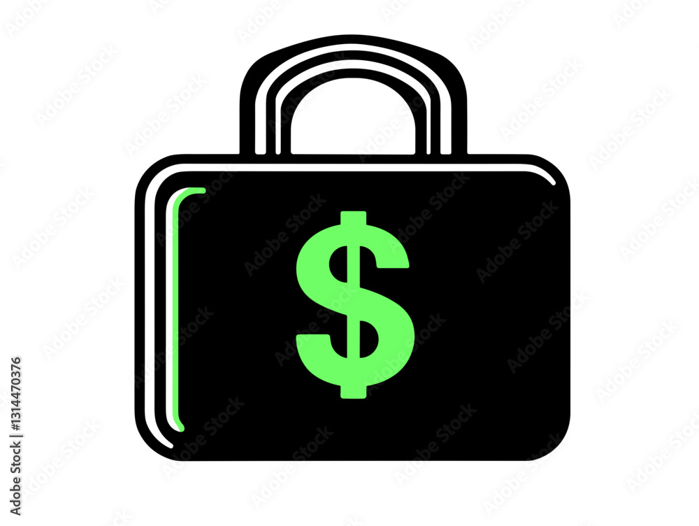 Black briefcase with green dollar sign on white background for finance and business security concepts Black briefcase with green dollar sign on white background for finance and business security concepts