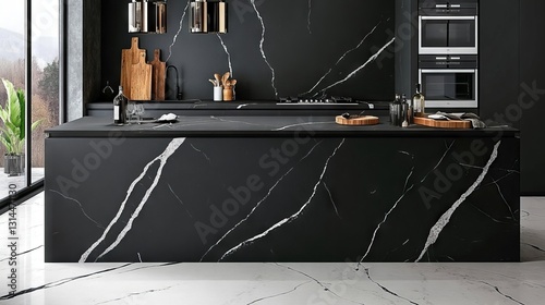 Wallpaper Mural Polished granite floor tiles featuring subtle waves and flecks of silver, grey, and black bring a sophisticated and luxurious ambiance to a modern kitchen Torontodigital.ca