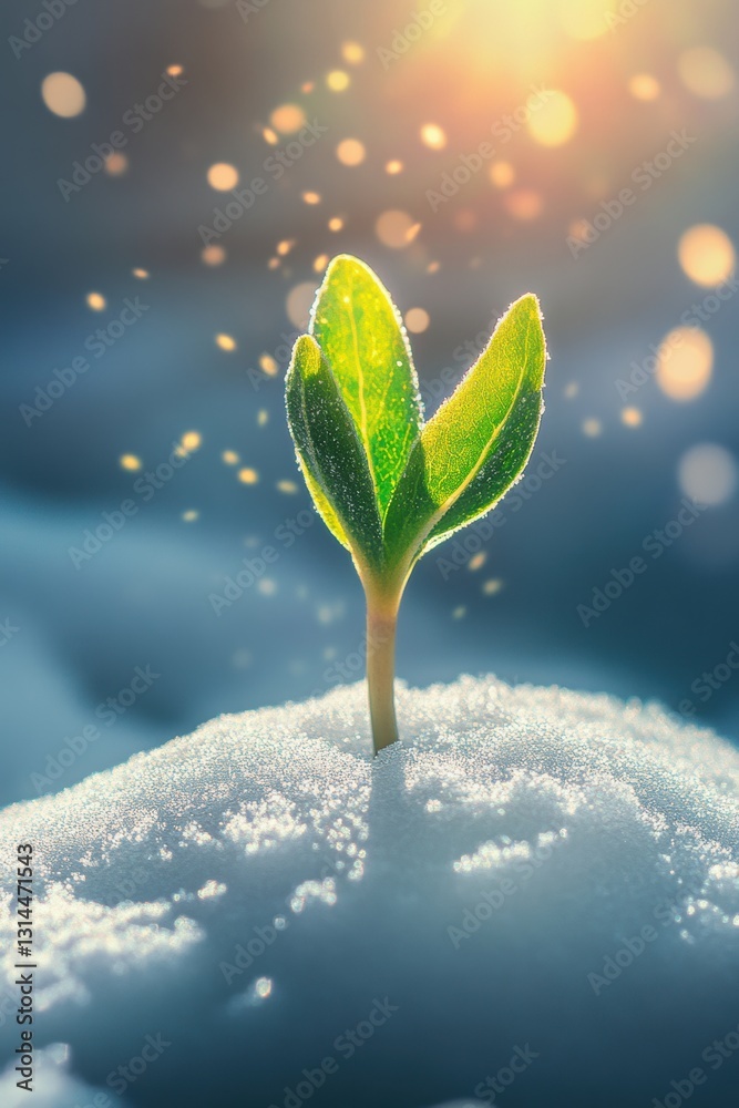 Flowers sprout growing out of snow. Early Spring theme. Flowers sprout growing out of snow. Early Spring theme.