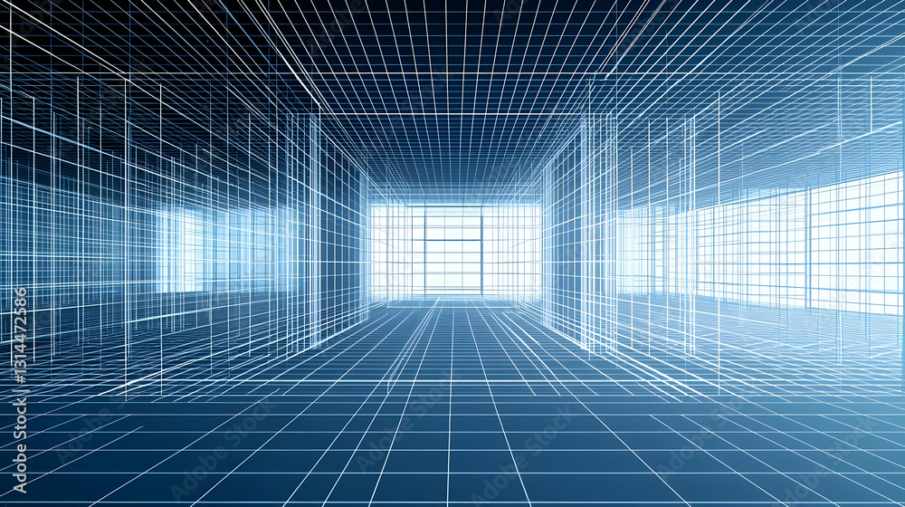 Abstract Futuristic Digital Tunnel With Glowing Blue Lines Abstract Futuristic Digital Tunnel With Glowing Blue Lines