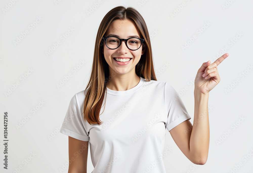 Young woman making positive hand gestures with a cheerful smile. Young woman making positive hand gestures with a cheerful smile.