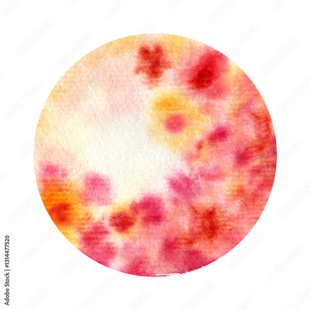 Watercolor circle with abstract flowers. Isolated on white background. Warm colors. Good for design elements, backgrounds and other. Watercolor circle with abstract flowers. Isolated on white background. Warm colors. Good for design elements, backgrounds and other.