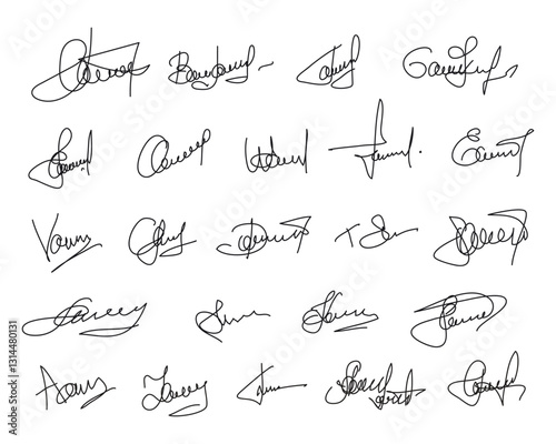 Handwriting signature set. Fake signatures. Vector illustration	