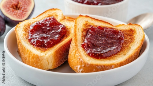 A luxurious foie gras dish served with toasted brioche and fig jam, exquisite and elegant