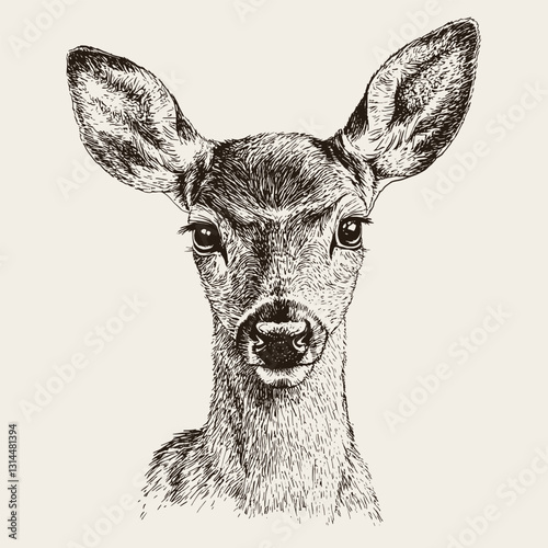 Deer head engraving style. Black and white hand drawn vintage vector illustration