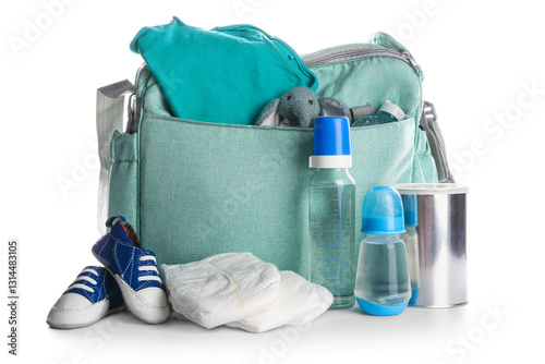 Baby bag with diaper on whi...
