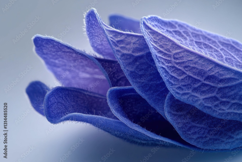 Obraz premium Skullcap Flower Macro Photography. Closeup Shot of Blue Flower with Hairy Leaves