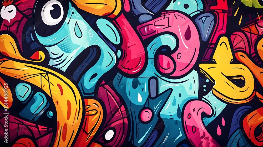 Vibrant Abstract Graffiti Inspired Doodle Background with Energetic Street Art Elements Vibrant Abstract Graffiti Inspired Doodle Background with Energetic Street Art Elements