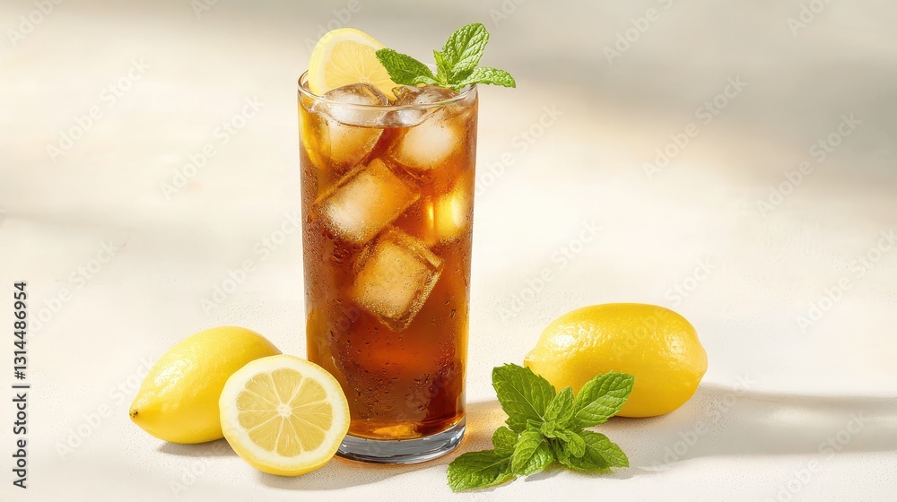 Tall Glass Of Iced Tea With Fresh Lemon And Mint Tall Glass Of Iced Tea With Fresh Lemon And Mint
