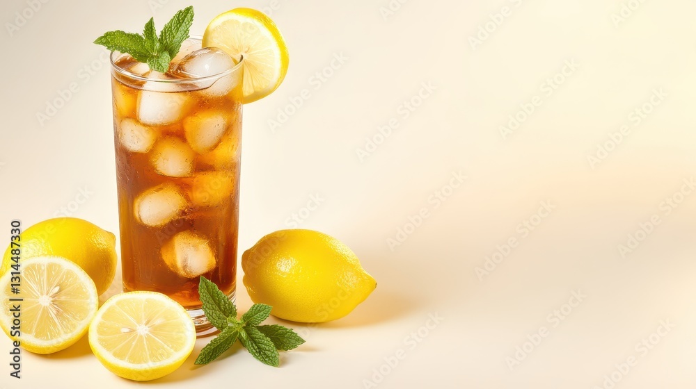 Fototapeta premium Refreshing Glass Of Iced Tea With Mint And Lemon