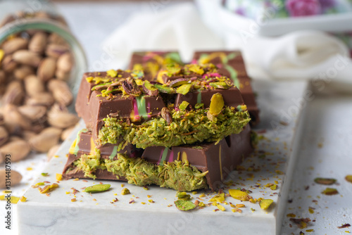Trendy chocolate; Dubai chocolate with pistachio and kadaifi