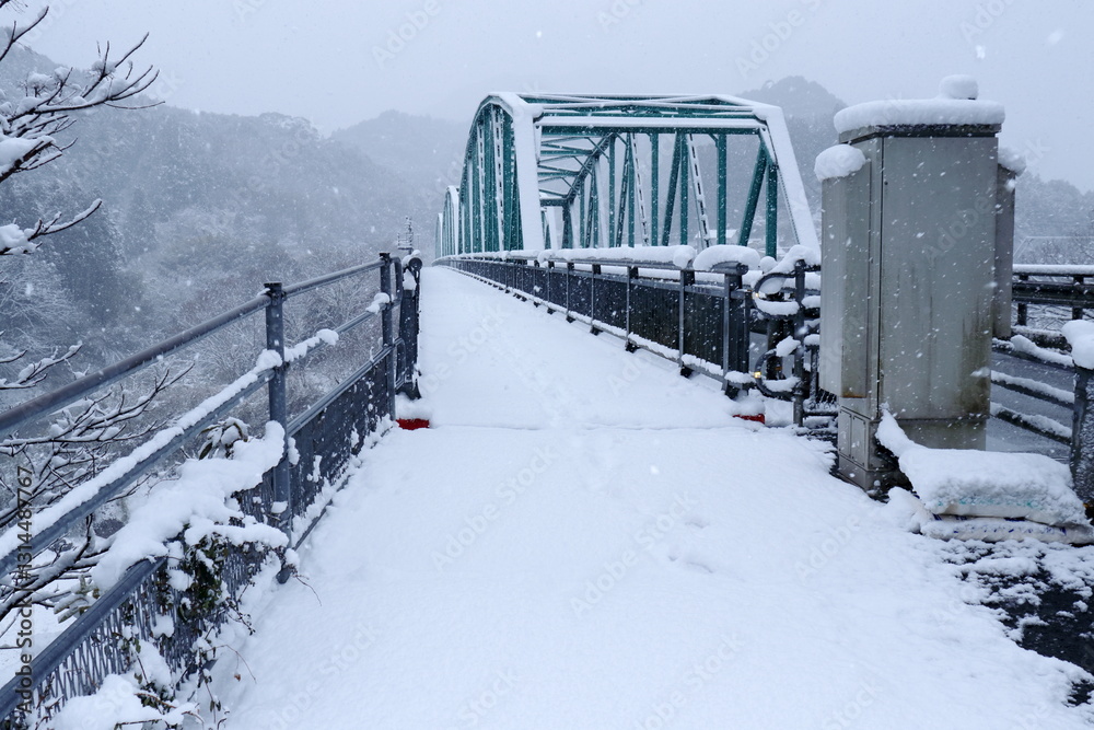 Naklejka premium 大豊町の吉野川橋 雪景色 （高知県）