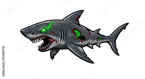 A fierce, mutated shark with glowing eyes and a menacing expression.