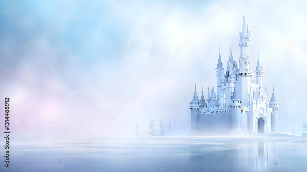A castle is shown in the sky with a white background A castle is shown in the sky with a white background