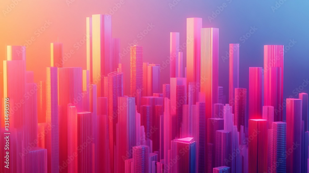 Neon Cityscape at Sunset, Abstract Render Neon Cityscape at Sunset, Abstract Render