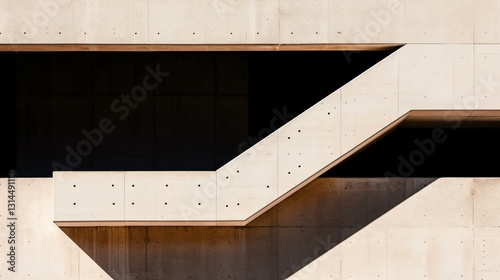 Abstract brutalist architecture with intersecting concrete beams, geometric modernism, minimalistic urban design