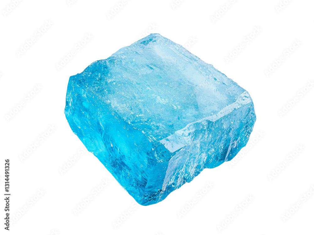 Obraz premium Intricate cracks cover the surface of a blue transparent ice block, providing it with a textured and frosty appearance, isolated on a transparent background and saved as a png