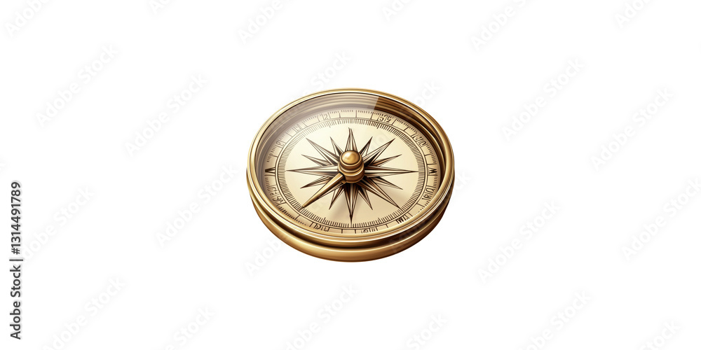 Golden compass with detailed rose isolated on transparent background Golden compass with detailed rose isolated on transparent background