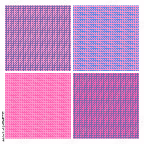 Bright geometric seamless pattern in purple, blue, and pink shades. Modern color palette geometric vector pattern with small half-circles for web design, illustration, digital backgrounds, etc.