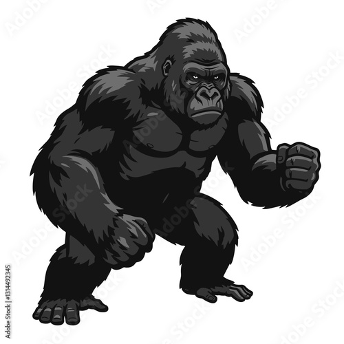 A stylized illustration of a powerful gorilla in a dynamic pose.