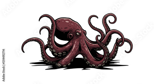 A stylized illustration of an octopus with curled tentacles and a shadow effect.
