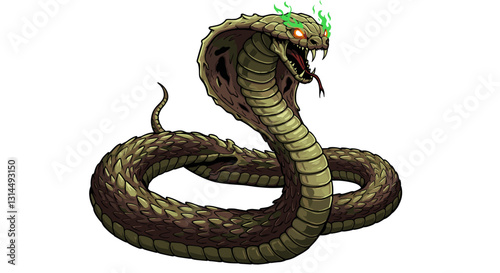 A stylized serpent with a raised hood, glowing eyes, and a forked tongue.