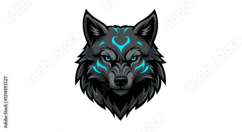A stylized wolf head with blue markings, emphasizing a fierce and mystical appearance.