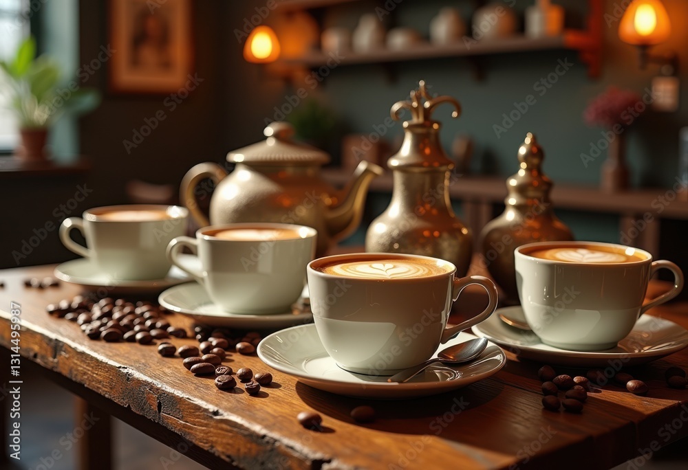 charming coffee pairing display rustic wooden table elegant accessories rich aromatic beverages, setup, drink, cup, plate, sugar, cream, brewing, espresso charming coffee pairing display rustic wooden table elegant accessories rich aromatic beverages, setup, drink, cup, plate, sugar, cream, brewing, espresso