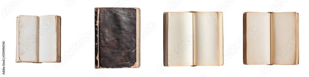 With its open blank pages and slightly yellowed texture, this vintage journal has a nostalgic and classic appearance, as shown in this png image isolated on a transparent background With its open blank pages and slightly yellowed texture, this vintage journal has a nostalgic and classic appearance, as shown in this png image isolated on a transparent background