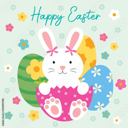 bunny with easter eggs greeting card design