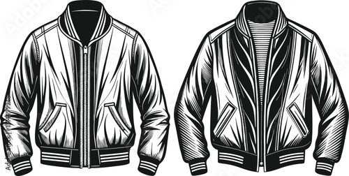 Bomber jacket Black sketch fashion drawing illustration template.